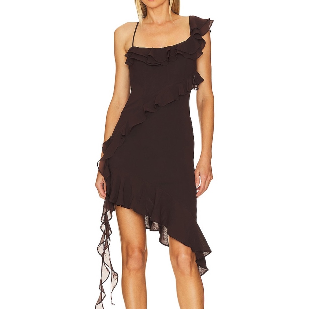 Jess Flounce Mini Brown LPA dress